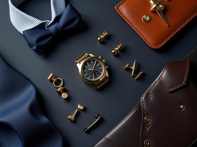 Luxury men's accessories including ties and watches