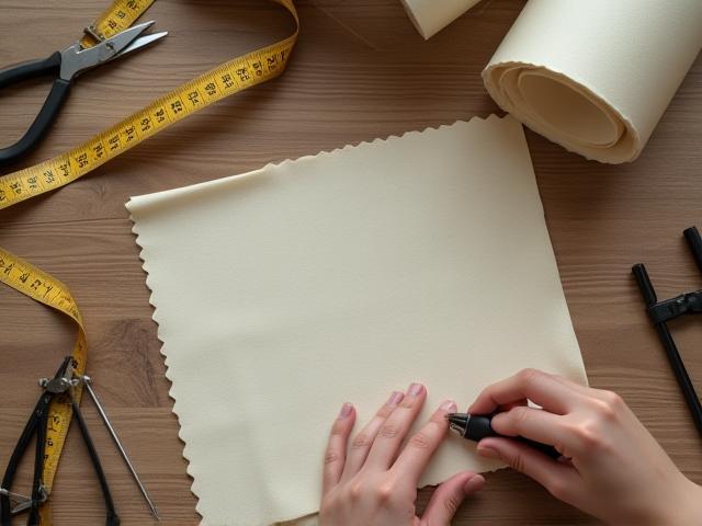 Tailoring process with measuring tape and fabric